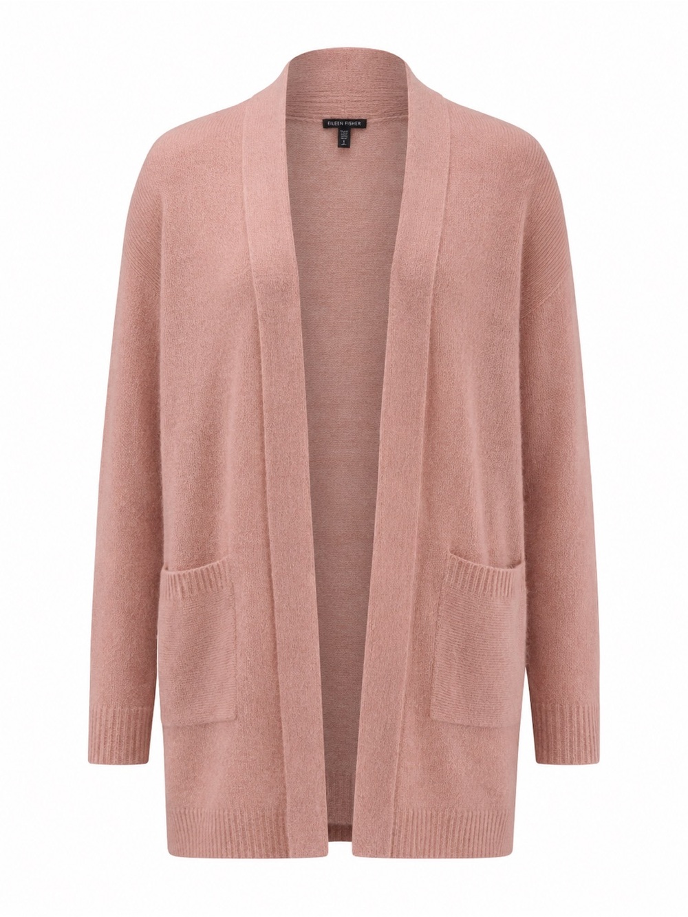 Eileen Fisher Open Cardigan Pink Small Mohair Blend Quiet Luxury Fall Long Line
